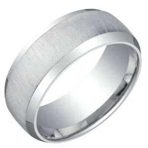 Mens Sterling Silver 8mm Beveled Edge Wedding Band Comfort Fit Sizes 8 to 14 - Picture 1 of 3