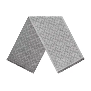 GUCCI Scarf GG Monogram Logo Wool Gray Scarves Geometric Striped - Picture 1 of 8