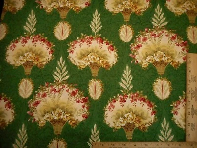 Tela de edredón por yarda oro rosa crema floral sobre verde oscuro algodón premium #C Foto 1 de 2