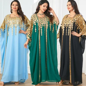 Sets 2 Piece Kaftan Open Abaya Cardigan Maxi Robe Women Muslim Dress Islamic New - Picture 1 of 35
