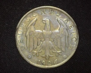GERMANY 1926-A SILVER REICHSMARK KM44 WEIMAR REPUBLIC VERY FINE ~FCS-953 - Picture 1 of 2