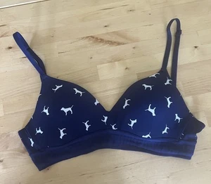 Pink by Victoria’s Secret Dog Print Wear Everywhere Blue Lined Pushup Bra 34B - Picture 1 of 9