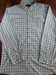 Howler Brothers Matagorda Zz 2XL XXL Schiena Nylon Pesca Verde/Blu Plaid LS - Foto 1 di 16
