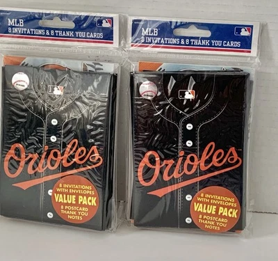 2 Baltimore Orioles MLB Pro Baseball Sports Party Invitations & Thank You Notes - Image 1 of 4