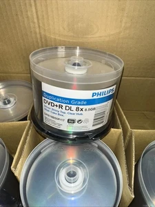 New Philips DVD+R DL 8x  8.5gb Silver Shiny Top 300 discs Full Box - Picture 1 of 3