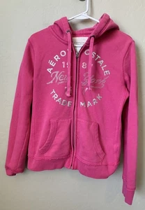 Vtg Y2K Aeropostale NY Eighty-Seven Hooded Sweatshirt Zip Womens Pink M Glitter - Picture 1 of 5