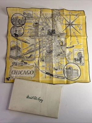 Винтажный Чикаго Иллинойс Hanky маршал поля сувенир Herrmann носовой платок карта - Изображение 1 из 4