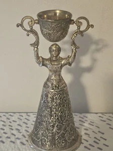 Vintage Silver Plated Double Cup Wedding Toasting Goblet Woman Chalice 8” - Picture 1 of 3