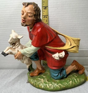 FONTANINI PAPER MACHE KNEELING SHEPHERD NATIVITY FIGURE, 12” SCALE 7” X 8.5” - Picture 1 of 14