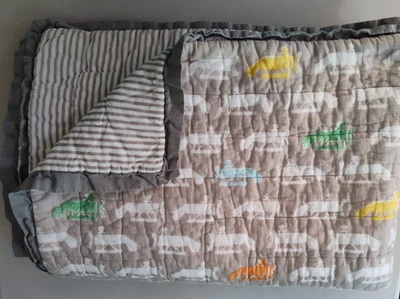 Pottery Barn Kids Toddler Crib Quilted Blanket Aeroplanes Gray  Asher Stripped - Image 1 of 4