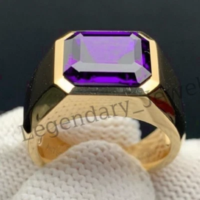 Anillo de amatista de oro macizo de 14 quilates para hombre, gema púrpura piedra de nacimiento de febrero joyería de regalo. " Foto 1 de 2