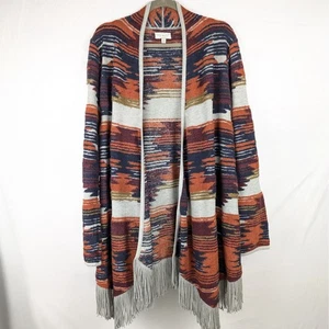 Suéter Cárdigan Lucky Brand Southwestern Azteca Flecos L/G Naranja Gris Azul - Imagen 1 de 8