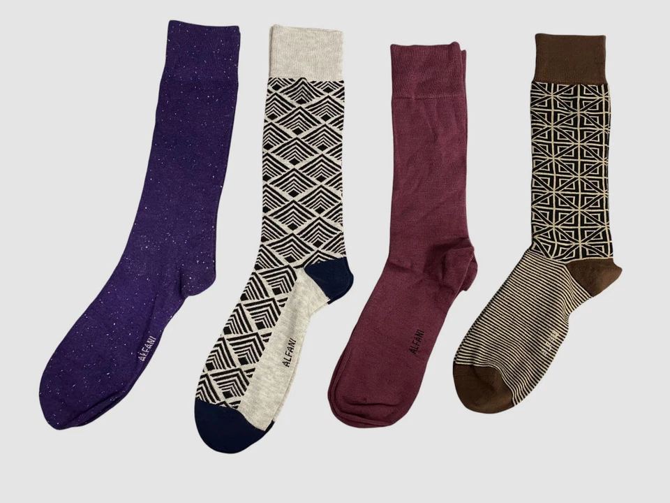 Paquete de 4 pares de calcetines de vestir Alfani para hombre blanco rojo estampado Crew texturizados zapato 7-12 Foto 1 de 1