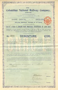 Colombian National Railway Colombia bond certificate - Picture 1 of 1