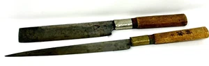 Lote de 2 cuchillos de chef antiguos japoneses hechos a mano de acero - Imagen 1 de 4