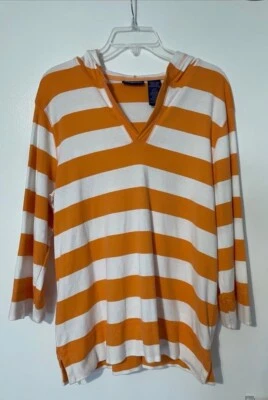 Sudadera con capucha de algodón a rayas naranja y blanco Catalina talla grande Foto 1 de 3