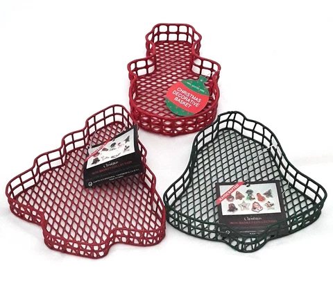 Christmas Baskets Smal Coated Wire Red Green Snowman Tree Bell 1" T x 6" across Cover