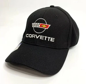 Hat / Cap - Black Flexfit Style w/ Chevy C4 Corvette Flags Emblem - Picture 1 of 3