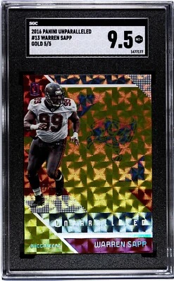 2016 Panini Unparalleled Gold SSP #13 Warren Sapp /5 Graded SGC 9.5 Mint+ HOF - Image 1 of 2