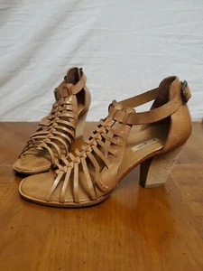 Paul Green Christy Brown Leather Woven Strap Gladiator Sandal Shoe Size 9 - Picture 1 of 8