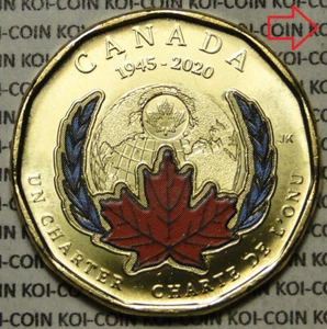 *ERROR*print offset right*BU UNC Canada 1945-2020 $1 UN Charter color coin - Picture 1 of 2