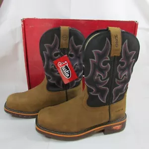 Justin Men's 11" Resistor Comp Toe Boots Caramel Brown Cowhide CR4012 - Picture 1 of 5