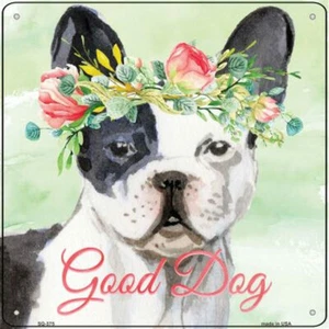 Letrero de flor de metal Bulldog francés - 12"" x 12"" atigrado - Imagen 1 de 1