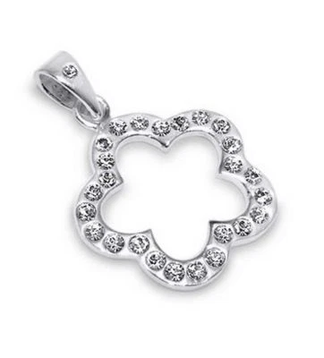 925 Sterling Silber 3D Blume Anhänger Kette Weiß Strass Zirkonia Halskette Ø18mm - Bild 1 von 3