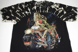 Skull Shirtz T-Shirt Uomo Tg XL Nero Scheletro Hot Girl Biker Borchie Lavaggio Acido - Foto 1 di 9