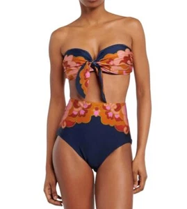 Sujetador con corbata bufanda acadiana Zimmermann | Top de bikini, azul marino/rosa cachemira, corbata bandeau - Imagen 1 de 8