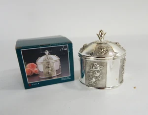 Rose Decorated Silver Plated Jewelry/Trinket Box W/Red Velour  - Mild Tarnish - Picture 1 of 9