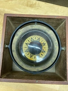 ANTIQUE DIRIGO EUGENE M. SHERMAN NAUTICAL SHIP COMPASS MARITIME SEATTLE 8” BOX - Picture 1 of 21