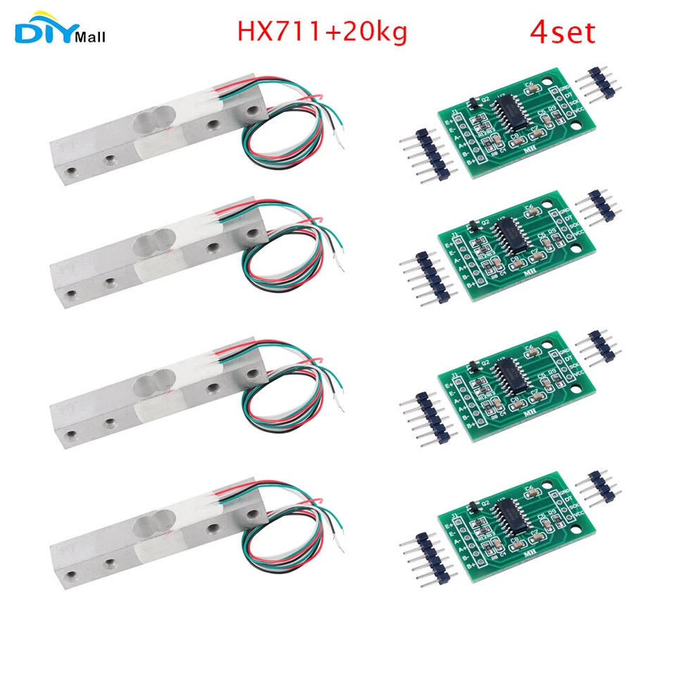DIYmall 4pcs 20KG Scale Load Cell Weight Sensor+HX711 AD Module Weighing Sensors - Image 1 of 4