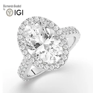 Oval Halo Solitaire 18K White Gold Engagement Ring,5 ct, Lab-grown IGI Certified - Picture 1 of 24