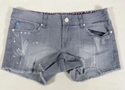 Pantalones Cortos de Jean CHARLOTTE RUSSE Wmn/Jr Gris Lavado Bajo Elastizado Envejecido Corte Talla 2 Foto 1 de 4