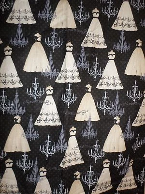"French Couture" Gowns on Black Cotton  Fabric for David Textile   25" x44"w - Image 1 of 4