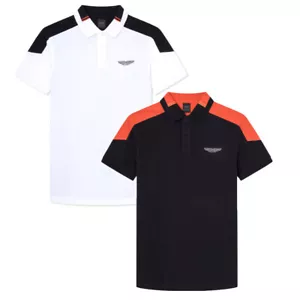 Hackett Aston Martin Colour Block Classic Fit Polo Shirt Black or White - Picture 1 of 7