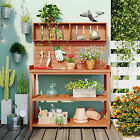 Garden Outdoor Potting Bench Table Wooden Workstation With 4 Storage Shelves