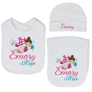 Baby Mädchen personalisiert individuell Waldfee 1 Lätzchen und Spucktuch Set VS2 - Bild 1 von 27