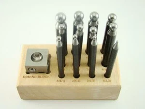 14-teiliges Dapping Block & Punch Set-Gold-Silber-Schmuck-Metall-Holzständer enthalten - Bild 1 von 4