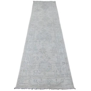 2 Fuß 8 Zoll x 9 Fuß 8 Zoll weiß handgeknüpft Angora Oushak Blatt Design Wolle Läufer Teppich G20577 - Bild 1 von 6