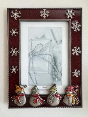 "Marco de arte fotográfico de vacaciones de Navidad muñeco de nieve con esmalte rojo foto de 4x6""" Foto 1 de 4