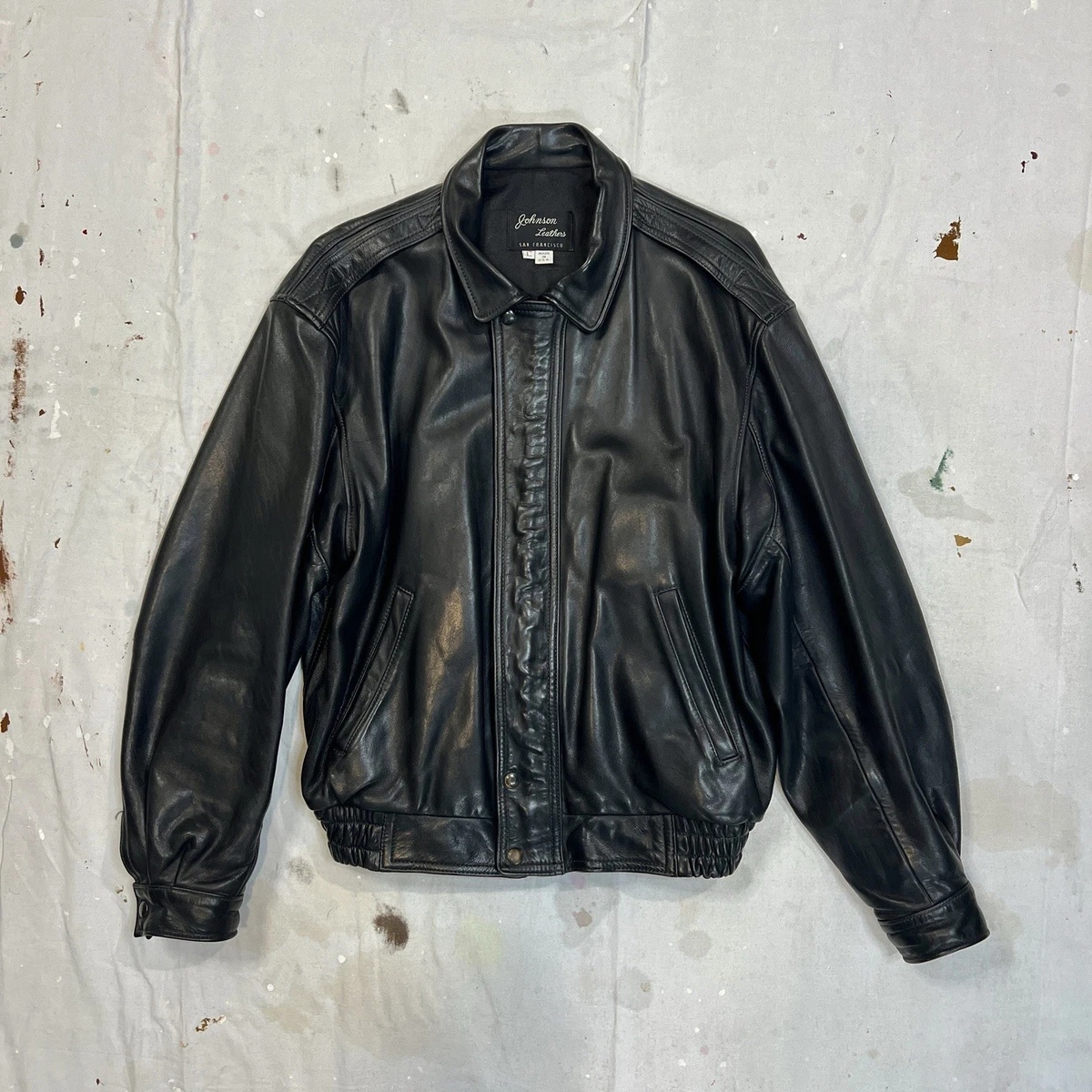 Bomber/Harrington Black Leather Vintage Outerwear Coats & Jackets