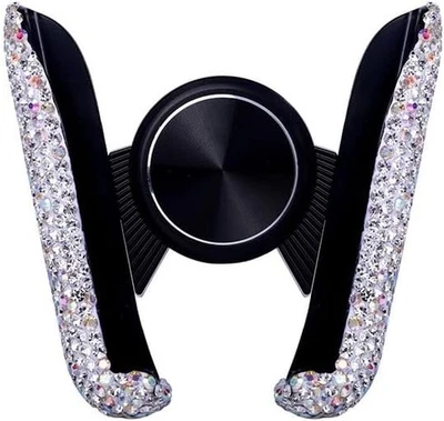 Bling Car Phone Holder Mini Dash Air Vent Automatic Mount White  - Image 1 of 4