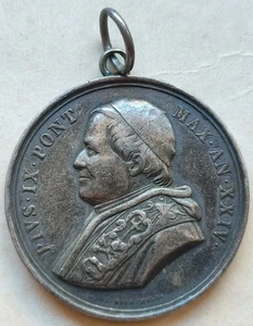 MEDAGLIA PAPA RE PIO IX RISORGIMENTO DEVOZIONALE VOTIVA STATO PONTIFICIO - Foto 1 di 3