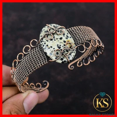 Brazalete de cobre envuelto en alambre Art Deco piedra jaspe dálmata Black Friday Foto 1 de 4
