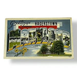 Postcard Greetings From Hagerstown Maryland Large Letter Linen Card D505 - Picture 1 of 2