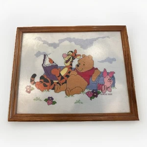 Winnie The Pooh Cross Stitch Framed Piglet Tigger READING 12 X 15 With Glass - Picture 1 of 4