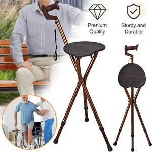 Gehstock mit Sitzfläche Sitzstock Klappbar Stuhl Aluminium Camping Spazierstock - Bild 1 von 12