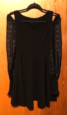 Punk Rave Designer XS Gothic Black Babydoll Long Sleeve Dress Peekaboo Shoulders - Image 1 of 4